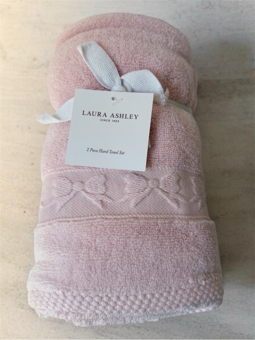 Laura Ashley Pale Pink Bow Embossed Hand Towels set of 2